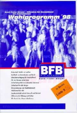 Wahlprogramm des Bundes Freier Bürger (BFB) zur Bundestagswahl 1998