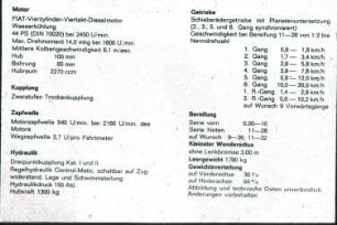 Übersicht: Traktor, Verbrennungsmotor, Getriebe, Kupplung, Technische Daten