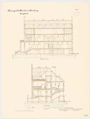 Chirurgische Klinik der Philipps-Universität Marburg: Lehrgebäude: Längsschnitt, Querschnitt 1:100