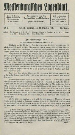 Nr. 5. Rostock, Sonntag, den 31. Oktober 1915.