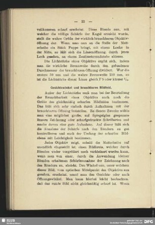 Gesichtswinkel und brauchbares Bildfeld
