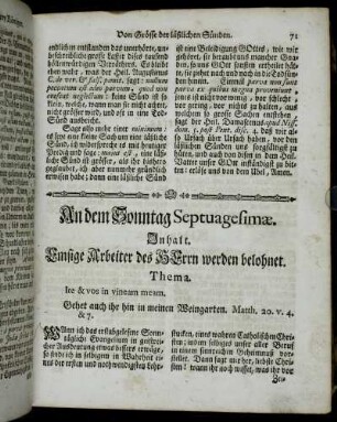 An dem Sonntag Septuagesimæ. Inhalt. Emsige Arbeiter des Herrn werden belohnet