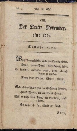 VIII. Der Dritte November, eine Ode.