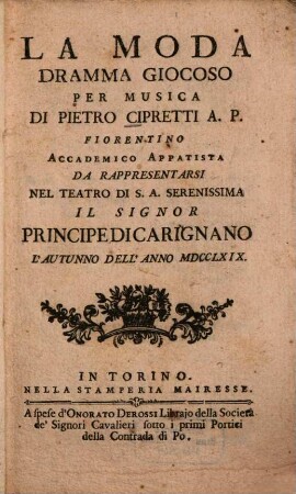 La moda : Dramma giocoso per musica