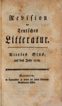 Revision der teutschen Litteratur. 4. 1778