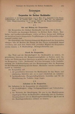 Satzungen der Korporation der Berliner Buchhändler