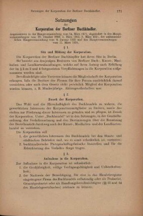Satzungen der Korporation der Berliner Buchhändler