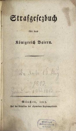 Strafgesezbuch für das Königreich Baiern