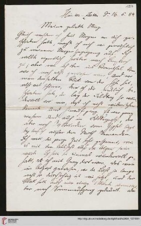 Heid. Hs. 3484,137: Brief von Eberhard Gothein an Marie Luise Gothein