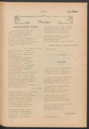 Poesías : Inconfesado amor [y] Amor