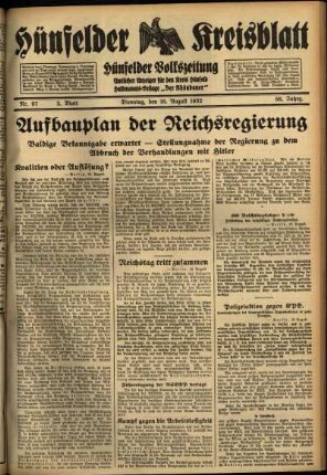 Zweite Ausgabe vom Dienstag, den 16. August 1932.
