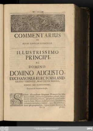 Illustrissimo Principi, Ac Domino Domino Augusto, Duci Saxoniae, Electori, Landgravio Turingiae, Marchioni Misniae, Domino Suo Clementissimo, Gratiam & Pacem in Christo.