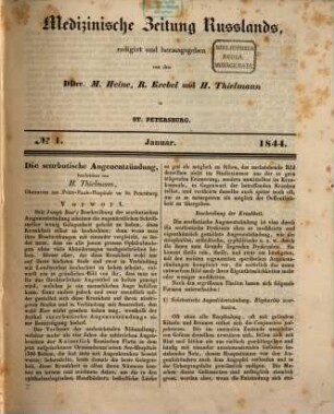 Medicinische Zeitung Russlands. 1. 1844