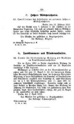 Qualifikation der Lehrkräfte an privaten höheren Mädchenschulen : [F. Höhere Mädchenschulen]