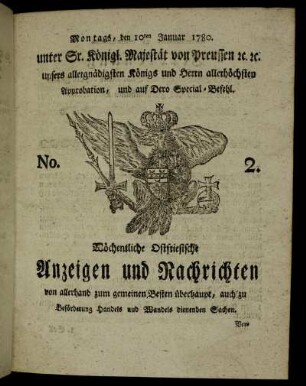 No. 2. Montags, den 10ten Januar 1780.