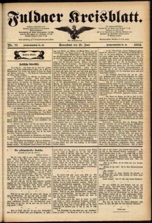 Erste Ausgabe vom Samstag, den 28. Juni 1902.