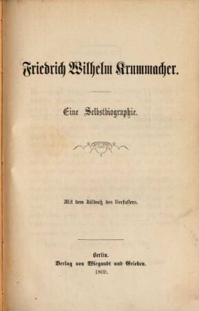 Friedrich Wilhelm Krummacher : eine Selbstbiographie
