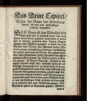 Das Dritte Capittel/ Woher der Name des Börnsteins komme/ ist allhie aus warhafftiger Historia begrieffen