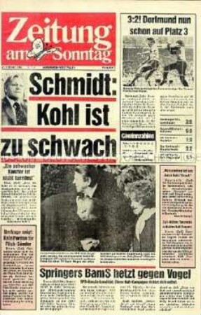 SPD-Organ "Zeitung am Sonntag", Ausgabe Nordrhein- Westfalen, zur Bundestagswahl 1983