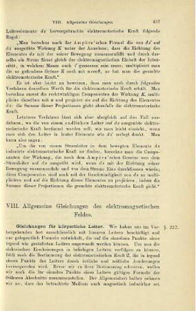 VIII. Allgemeine Gleichungen des elektromagnetischen Feldes.