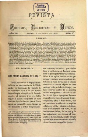 Revista de archivos, bibliotecas y museos. 7, 7. 1877