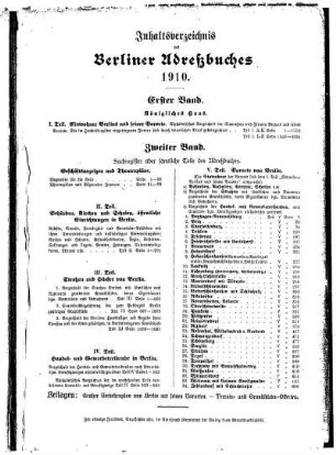 Inhaltsverzeichnis des Berliner Adreßbuchs 1910