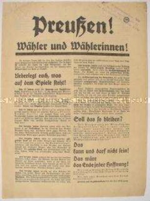 Programmatischer Wahlaufruf der Deutschnationalen Volkspartei zur Landtagswahl 1932