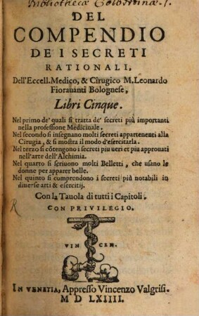 Del Compendio de i Secreti rationali : lib. 5