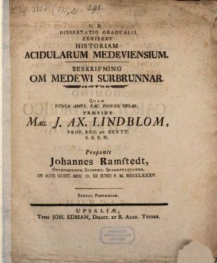 Diss. exhibens historiam acidularum Medeviensium, Sectio posterior