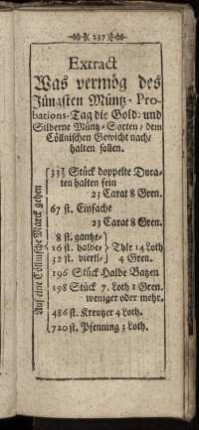 Extract Was vermög des Jüngsten Müntz-Probations-Tag die Gold- und Silberne Müntz-Sorten ...