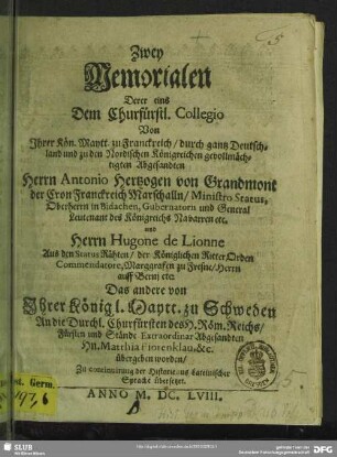 Zwey Memorialen