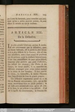 Article XIX. De la Défensive.