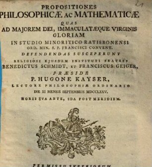 Propositiones Philosophicae Ac Mathematicae
