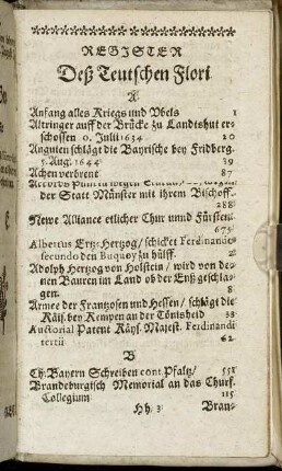 Register Deß Teutschen Flori