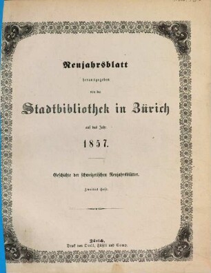 Neujahrsblatt : auf das Jahr ... 1857