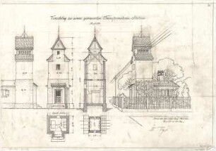 Thiersch, August ; Transformationsstationen, Masttransformatoren, Entwürfe - Grundrisse, Ansichten, Schnitt, Perspektive