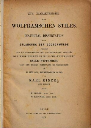 Zur Charakteristik des Wolframschen Stiles