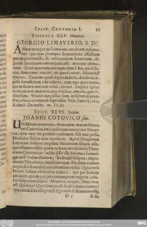 Epist. XLVI. Eodem. Ioanni Cotovico suo.
