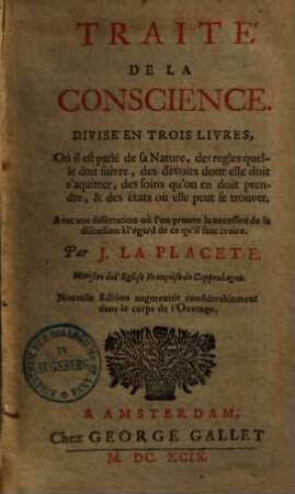 Traité de la conscience : divisé en trois livres