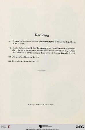 Nachtrag (Nr. 441-444)