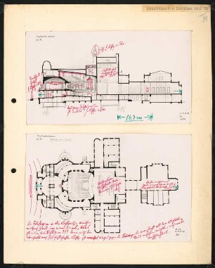 Stadttheater, Cottbus: Grundriss und Längsschnitt