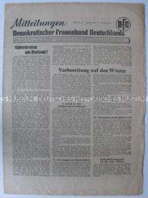 Mitteilungsblatt des Demokratischen Frauenbundes u.a. zur Versorgungslage