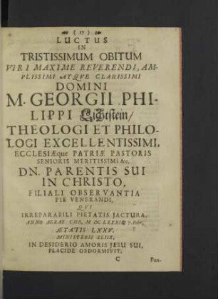Luctus ... M. Georgii Philippi Lichtstein