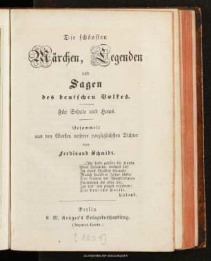Die schönsten Märchen, Legenden und Sagen des deutschen Volkes : für Schule und Haus