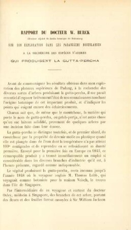 Rapport du docteur W. Burck ...