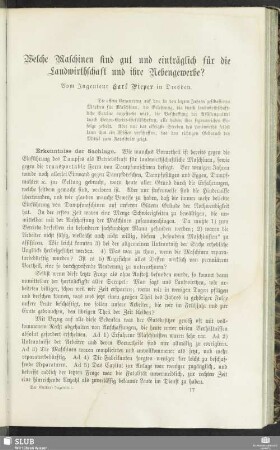 Welche Maschinen sind gut und einträglich für die Landwirthschaft und ihre Nebengewerbe?