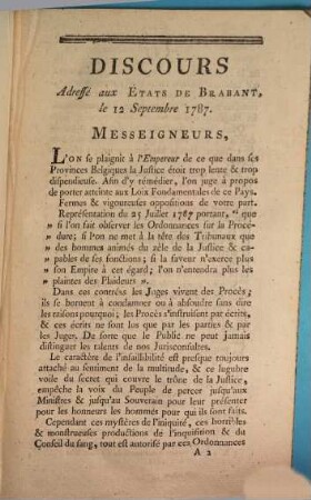 Discours Adressé Aux États De Brabant, le 12 Septembre 1787