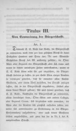 Titulus III. Von Convocirung der Bürgerschafft.