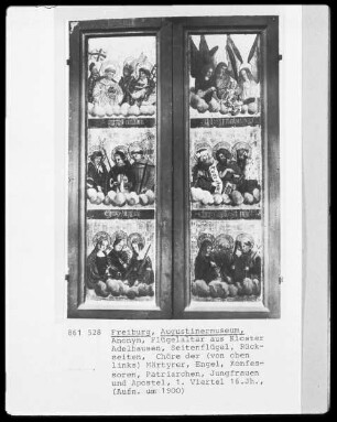Chöre der (von oben links) Märtyrer, Engel, Konfessoren, Patriarchen, Jungfrauen und Apostel