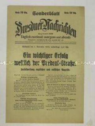 Nachrichtenblatt der Tageszeitung "Dresdner Nachrichten" über die Kämpfe an der Westfront